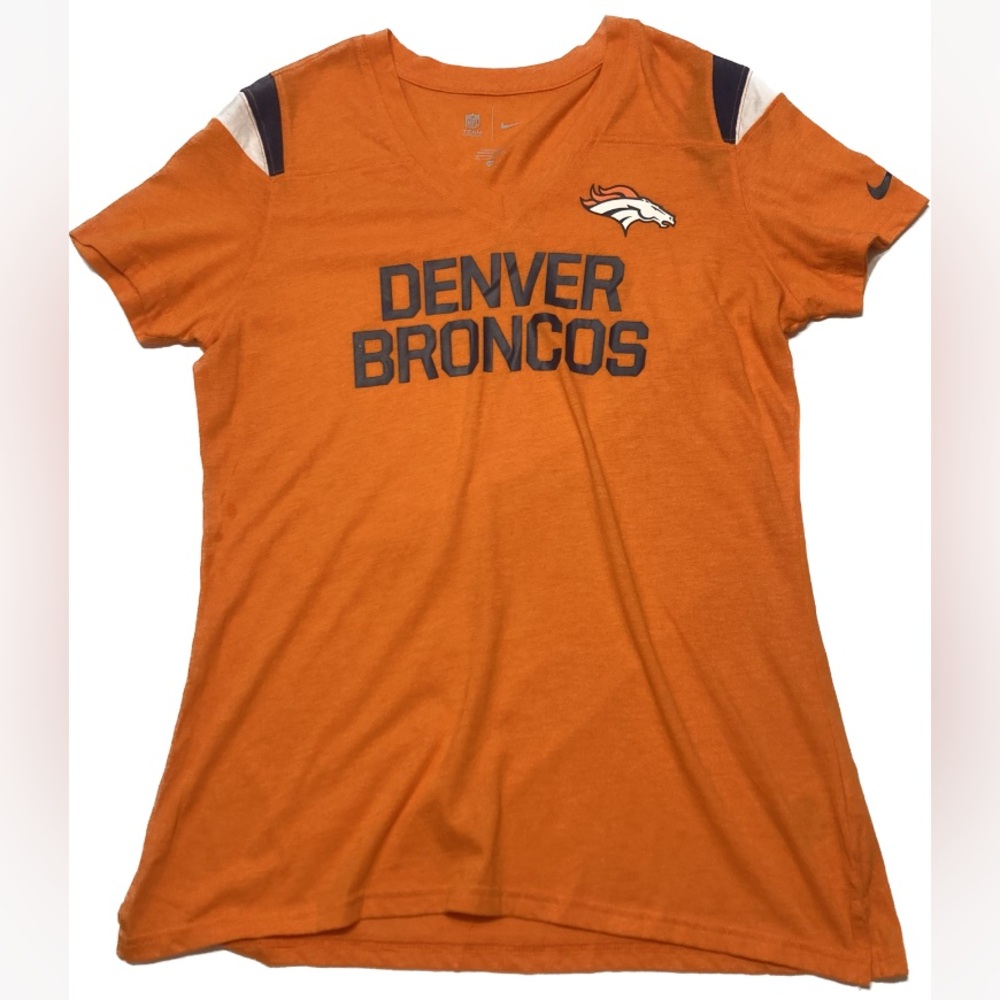Women’s Denver Broncos Nike NFL V-Neck T Shirt Size XL Orange Blue